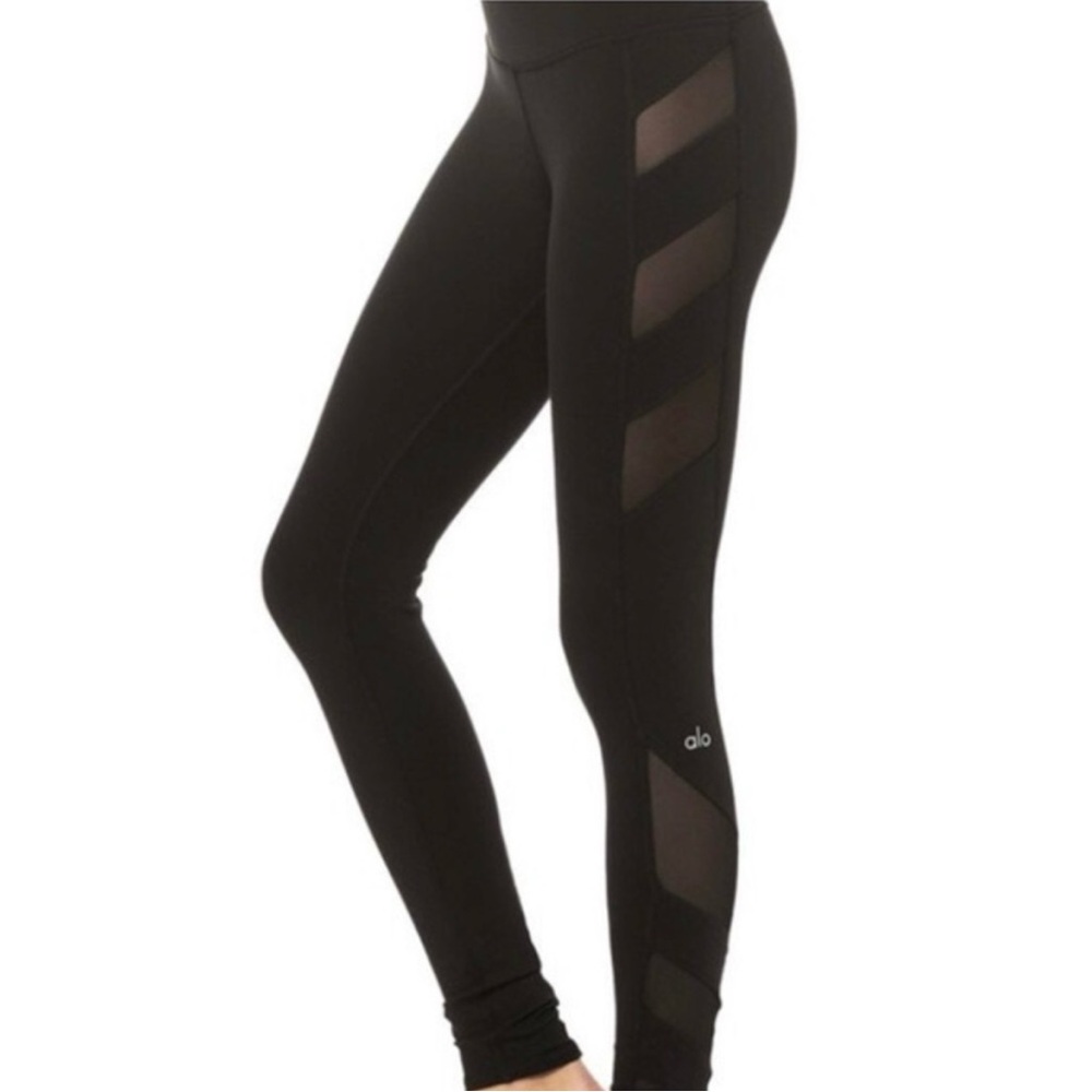 ALO YOGA Black Block Mesh Panel High-Waist Active Workout Gym Leggings Size XS
